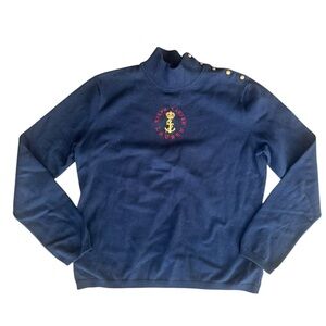 Lauren Ralph Lauren Sweater Women Large Navy Anchor Embroidery LLR Gold Button L